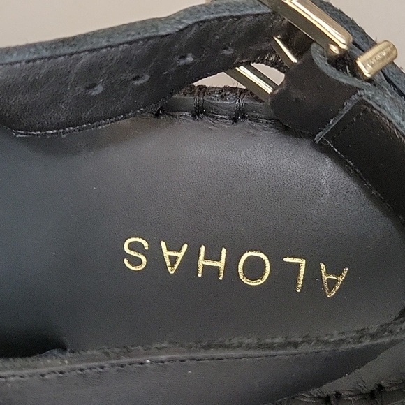 Alohas  Double Strap Black & White Leather Slingback Sandals Womens  US8.5-9 - Picture 5 of 8